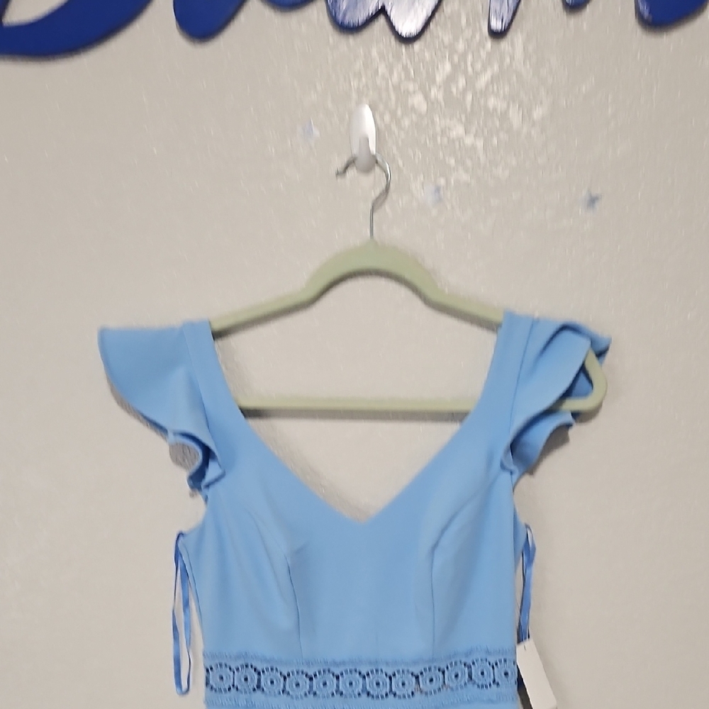 Chic Light Blue Ruffle Sleeve Blouse